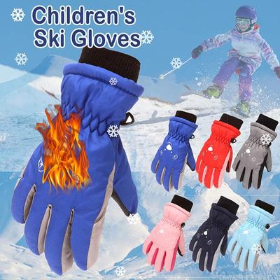 Children'S Ski Gloves Children'S Solid Color Printed Cold And Wind Proof Warm And Cold Proof Gloves