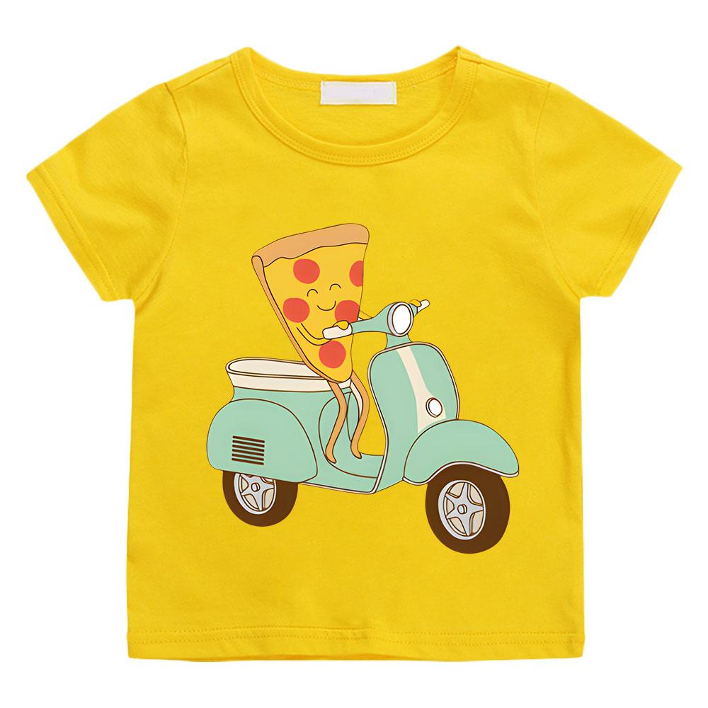 Summer Cotton T-shirt Pizza Delivery Pattern Printed Children's Casual Cotton Tee-shirt Boys Girls Comfortable Short Sleeve Tops