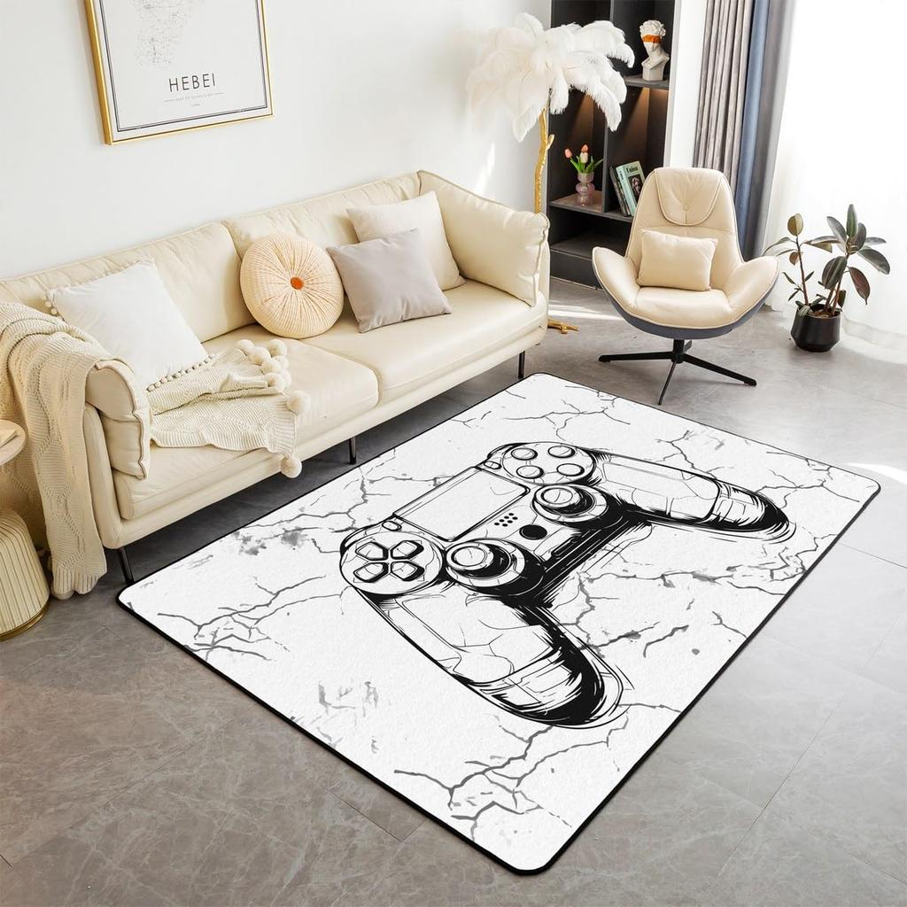 Skull Gamer Carpet Sugar Skull Games Area Rug for Living Room Bedroom Non Slip Juvenile Hand Skeleton Gamepad Gaming Floor Mat