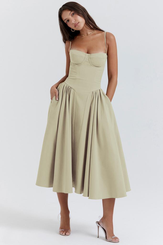 Summer skirt new retro long dress court style dopamine wear suspender dress women