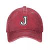 White Letter J Personalized Retro Washed Baseball Caps for Men Cowboy Sunscreen Hats Rock Mens Snapback Cap