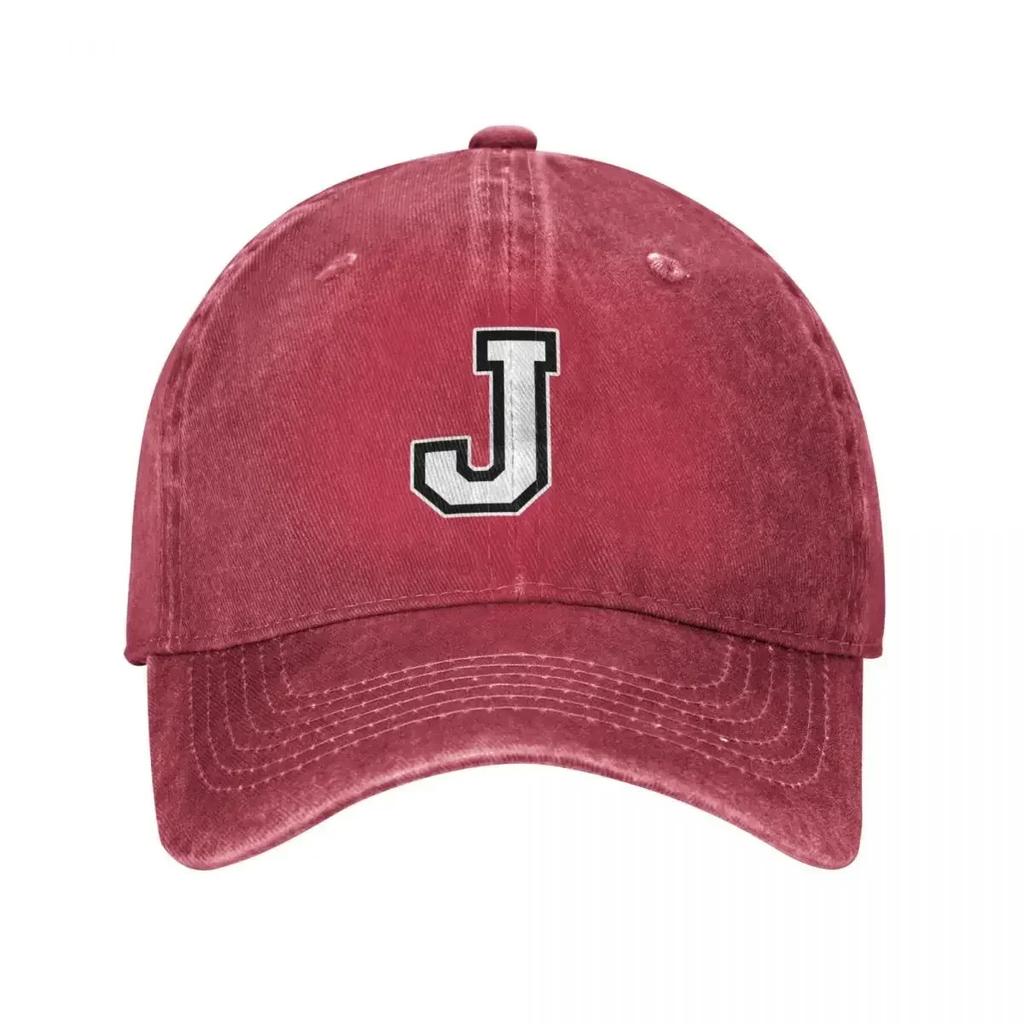White Letter J Personalized Retro Washed Baseball Caps for Men Cowboy Sunscreen Hats Rock Mens Snapback Cap