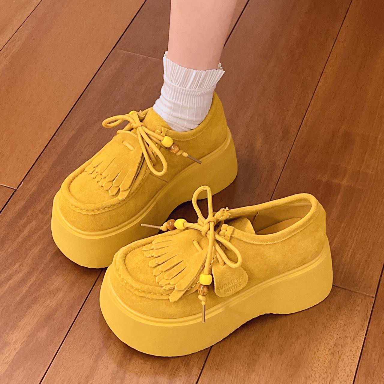 

TUINANLE Женские лоферы слипоны на толстой подошве, увеличивающие рост, мюли на платформе и массивном каблуке, обувь на танкетке 35 жёлтый