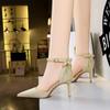 Fashion Women Pointed Toe Silver Comfort High Heel Pumps  Cute Sweet Back Bow Golden Wedding Shoes Bridal Designer Fashion Sandals