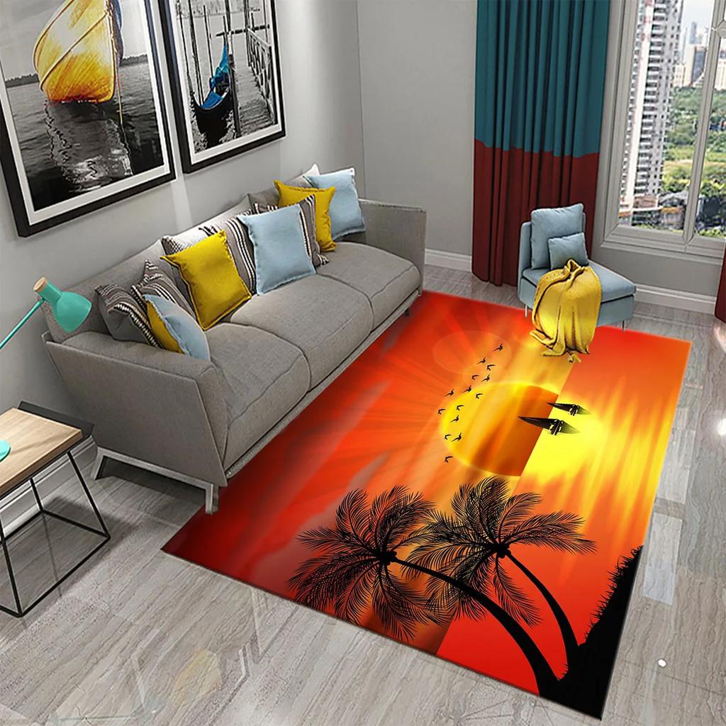 3D Colorful Cartoon Sunrise Carpet for Bathroom Entrance Non-Slip Mat Kitchen Living Room Kids Bedroom Decor Floor Carpet Rugs