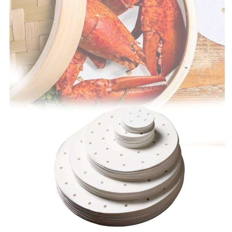 Disposable 100pcs Perforated Bamboo Steamer Liner Round Non Stick Paper Fryer
