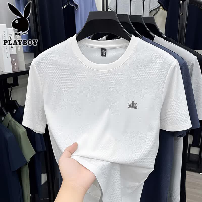 PLAYBOY Men's Ice Silk Cooling Jacquard T-Shirt