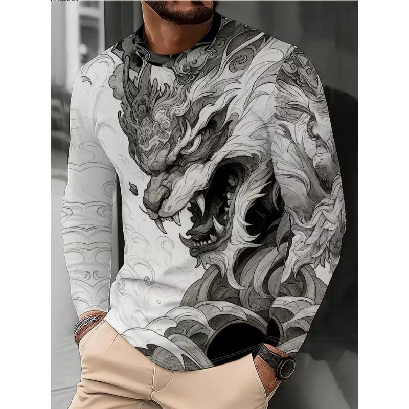 Men's 3D Stripe Printed Long-sleeved T-shirt, Comfortable, Breathable and Versatile Men's Top