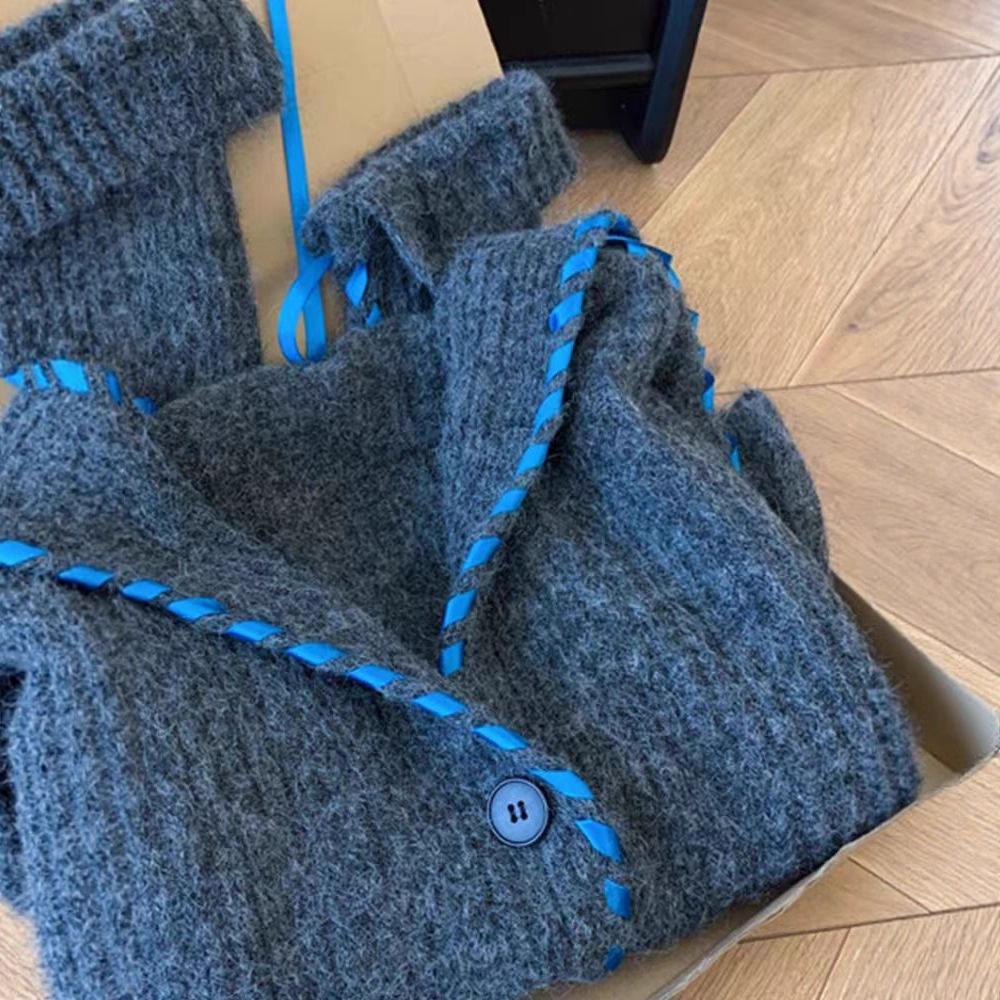 Lace-up Long-sleeved Knitted Sweater Cardigan Jacket Women's Top New