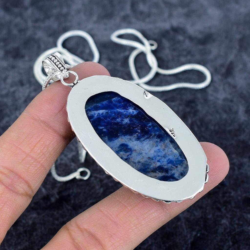 Sodalite Gemstone Handmade 925 Sterling Silver Jewelry Pendant 2.76" M-2920