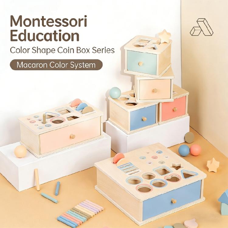 Safe Wooden Shape Color Sorting Box Geometric Educational Toy for Toddlers Learning Activity