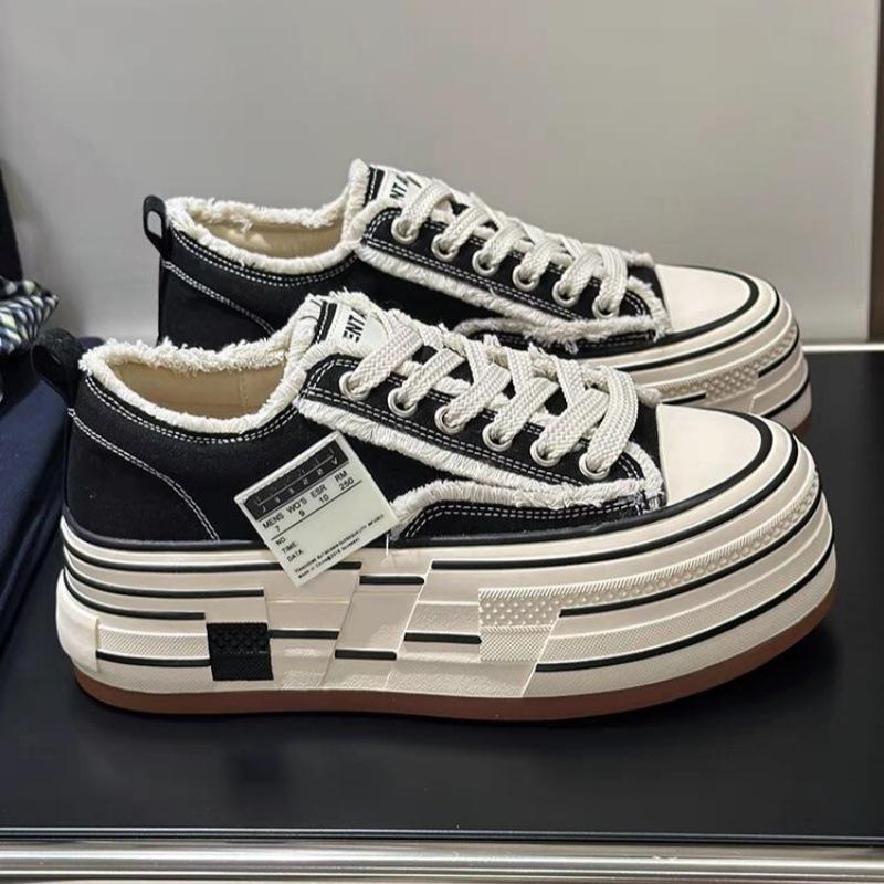 

Холщовые туфли на толстой подошве, увеличивающие рост, женские 2025 весна, новый дизайн, нишевые туфли нищего, новые спортивные и повседневные кеды на платформе 40