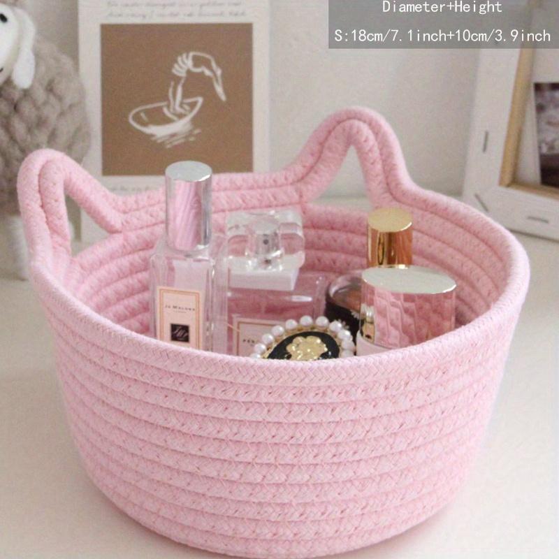 1pc Small Handwoven Cat Ear Design Rope Storage Basket, Desktop Storage Basket for Living Room, Bedroom, Desk, Bedside
