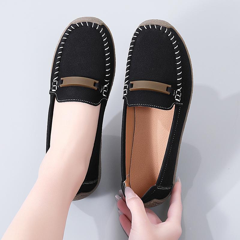 Fashion Women Suede Flats Slip on Soft Sole Walking Shoes Comfortable Low-cut Mother Loafers Casual Daily Shoes Size 35-43