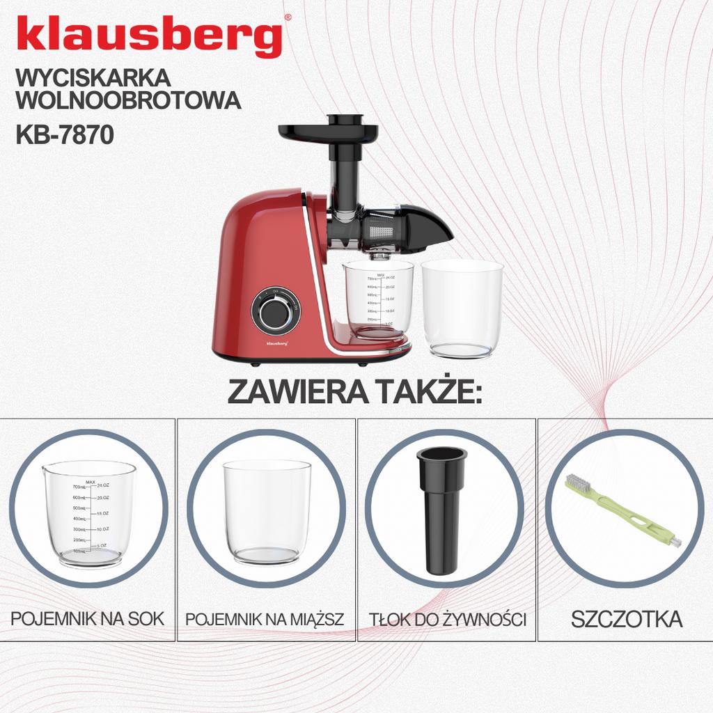 Langsamdrehende Saftpresse 150W für Obst und Gemüse COLD PRESS KLAUSBERG KB-7870