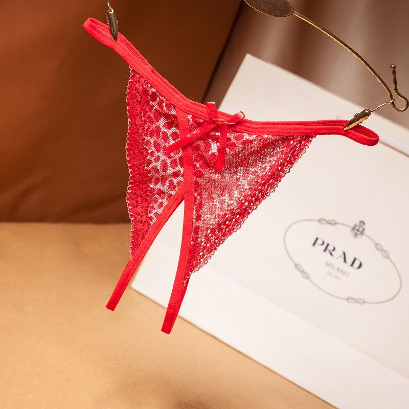 Sexy Lingerie Women's Panties Crotch Opening Transparent G-strings Leopard Print Thongs Solid Bowknot Underwear for Women Lace Pantys