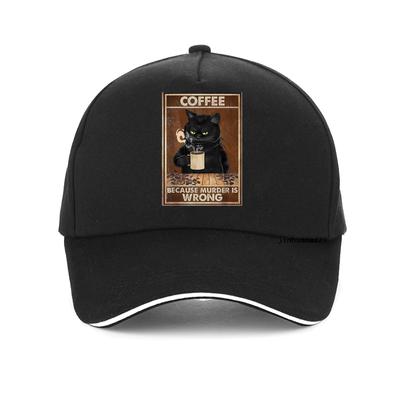 Café Porque el Asesinato Está Mal Gato Negro Bebe Café Gorra de Béisbol Divertida Unisex Ajustable Visera de Verano Sombrero Snapback Hip Hop