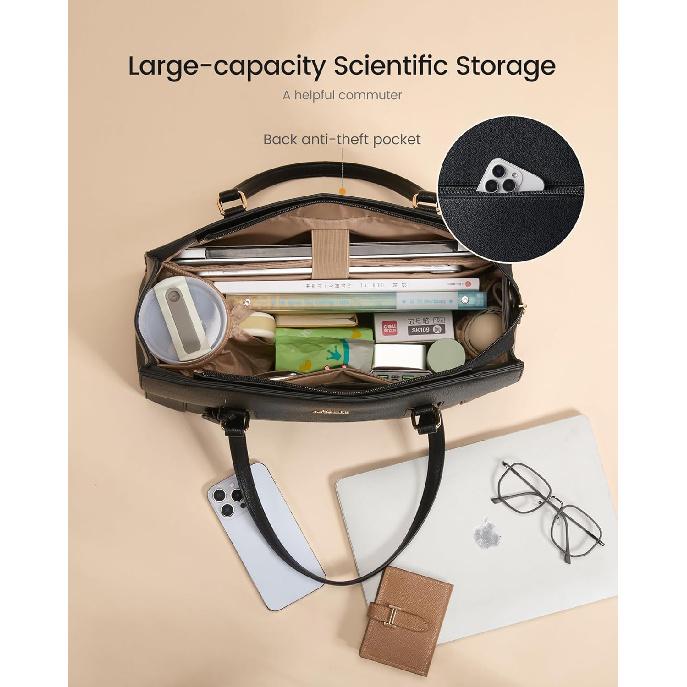 LOVEVOOK Laptop-Tragetasche für Damen, Computertasche mit großem Getränkehalter, 15,6 Zoll wasserdichte PU-Leder-Aktentasche für Lehrer