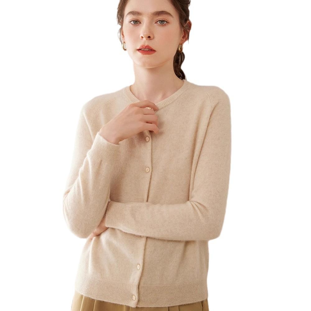 Damen Kaschmir Raglanärmel Cardigan - Dünn, Rundhalsausschnitt, Einfarbig, Lockere Passform für Herbst und Winter