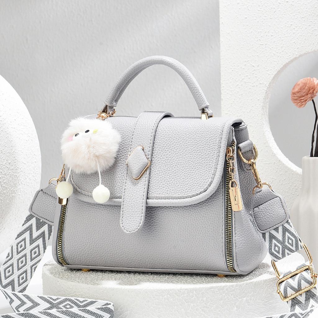 Simple Solid Color Lychee Texture Women Casual Shoulder Bag Pendant With