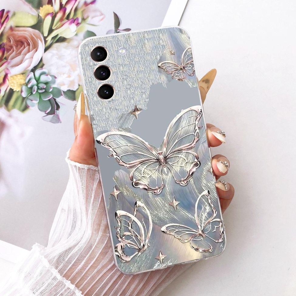 Clear For Samsung S21 Plus Case SM-G996B Aesthetic Luxury Cute Fashion Flower Funny Painted Casing For Samsung Galaxy S21+ Cover
