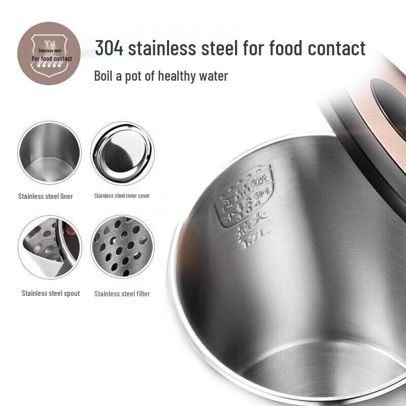 Supor 1.7L Stainless Steel Electric Kettle - Seamless Double Layer, Anti-Scald Design, 304 Steel Kettle.