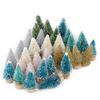 33Pcs Multicolor Mini Pine Christmas Trees Frosted Sisal Trees With Wood Base Plastic Winter Snow Ornaments Tabletop Trees Decor