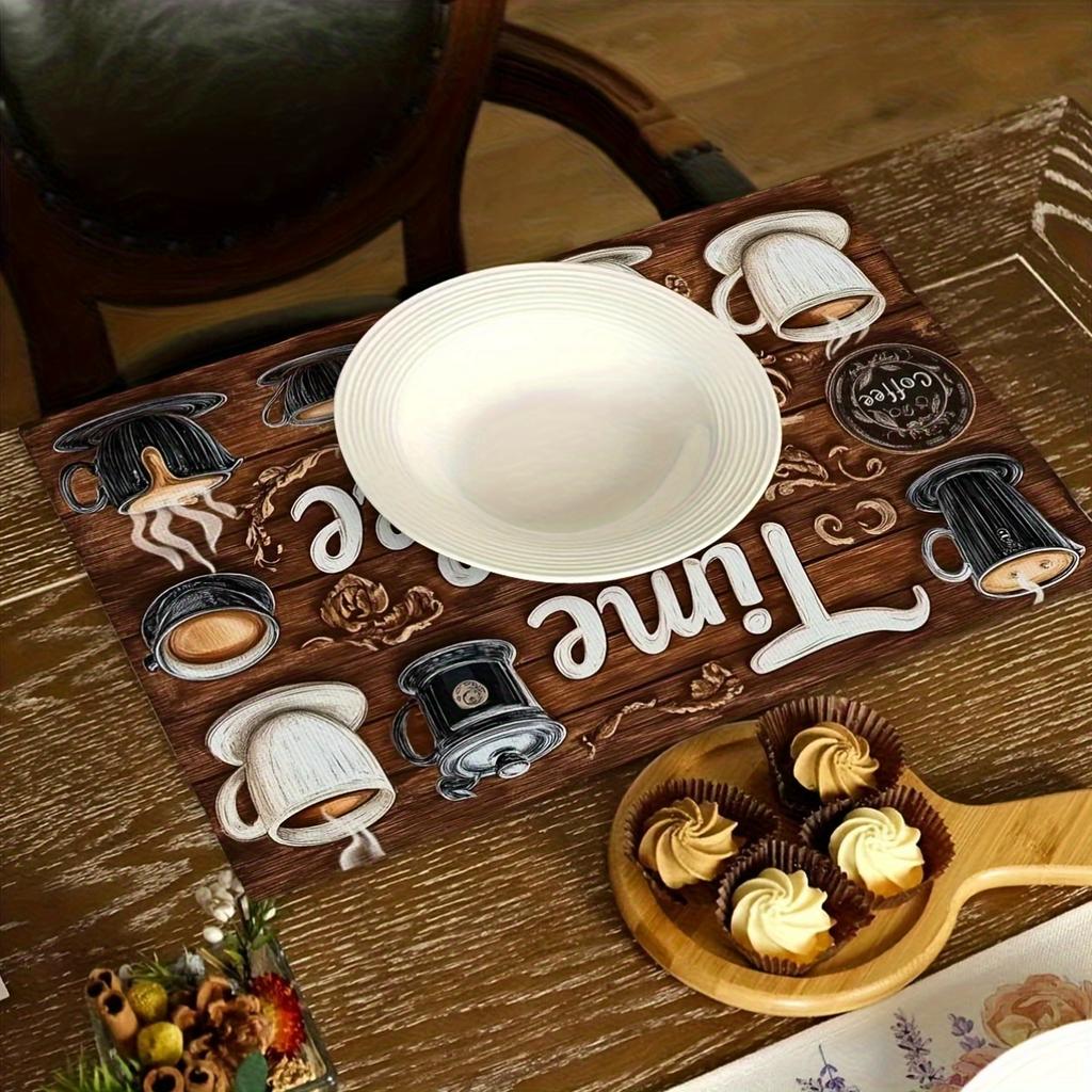 Retro Coffee Themed Placemat American Country Waterproof Dining Table Mat Coffee Enthusiast Insulated Placemat