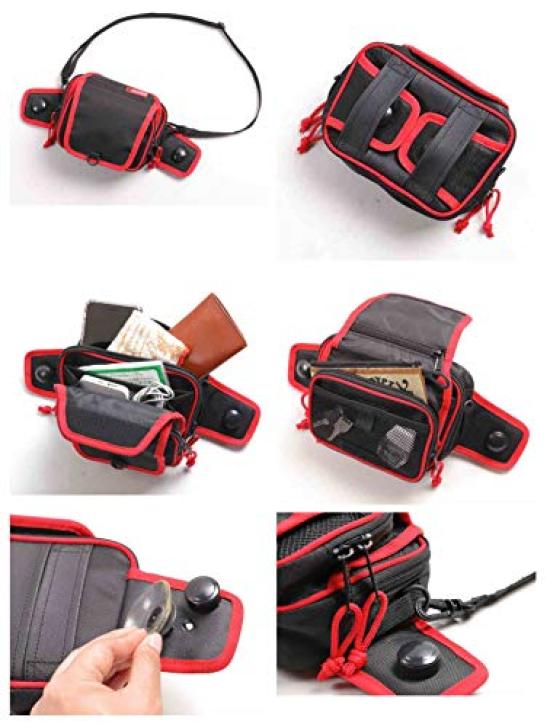 DEGNER Suction Cup Tank Bag Pouch Piping 1.5L Black/Red NB-180