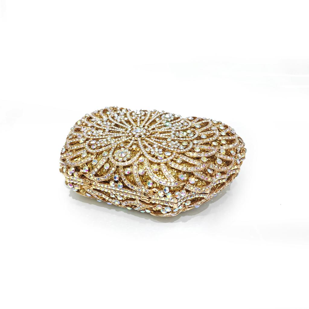 AB Women Evening Purses Gold Metal Luxury Lady Diamond Handbags Pouch Cocktail Clutches Dinner Prom Crystal Clutch Rhinestone