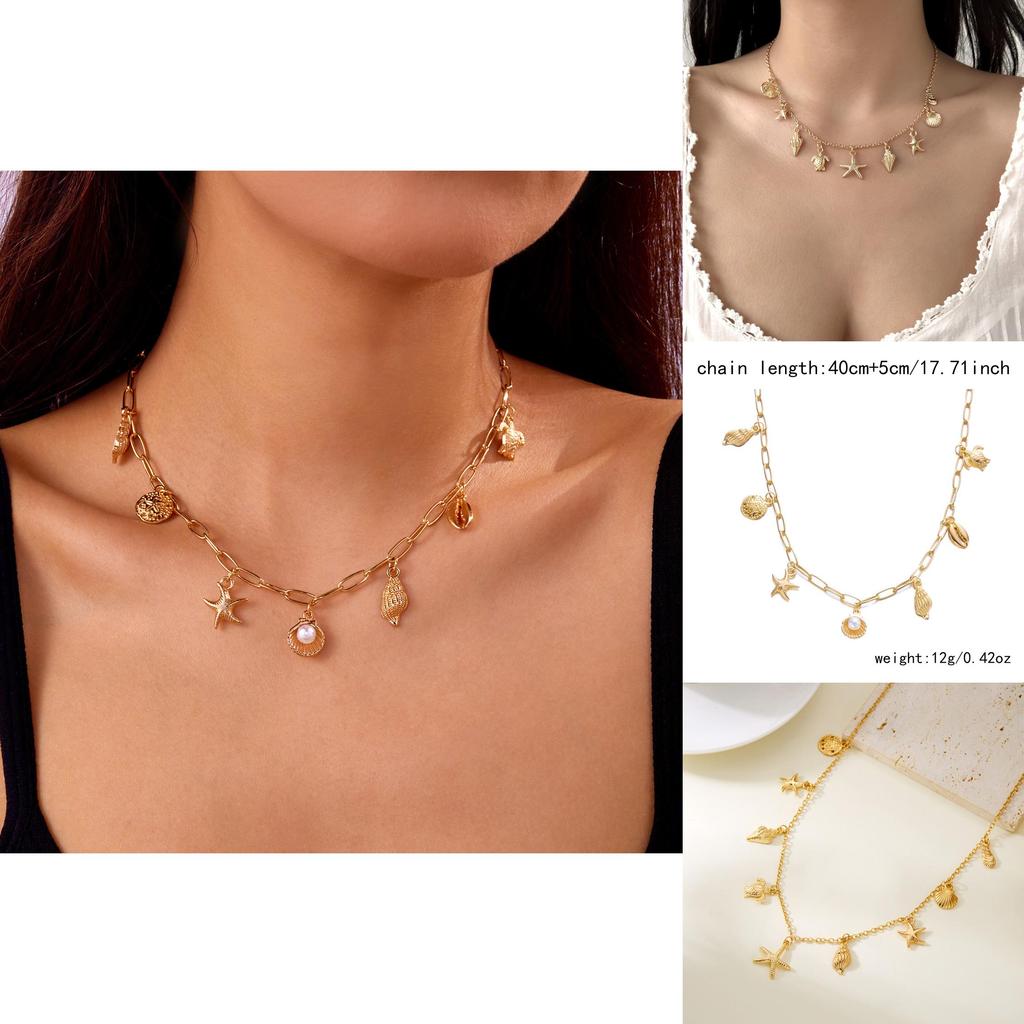 Schelp Hanger Ketting Met Legering Ketting Voor Dames Strand Mode