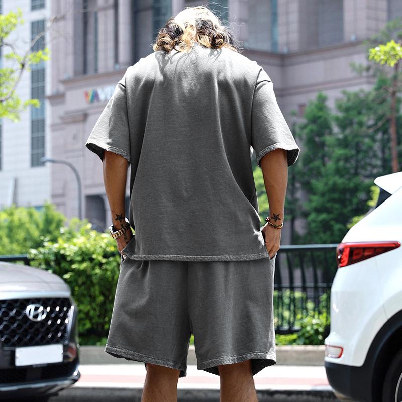 Set Estivo da Uomo Taglie Forti Tuta Sportiva Casual Larga T-shirt a Maniche Corte Pantaloncini Due Pezzi Abbigliamento da Uomo