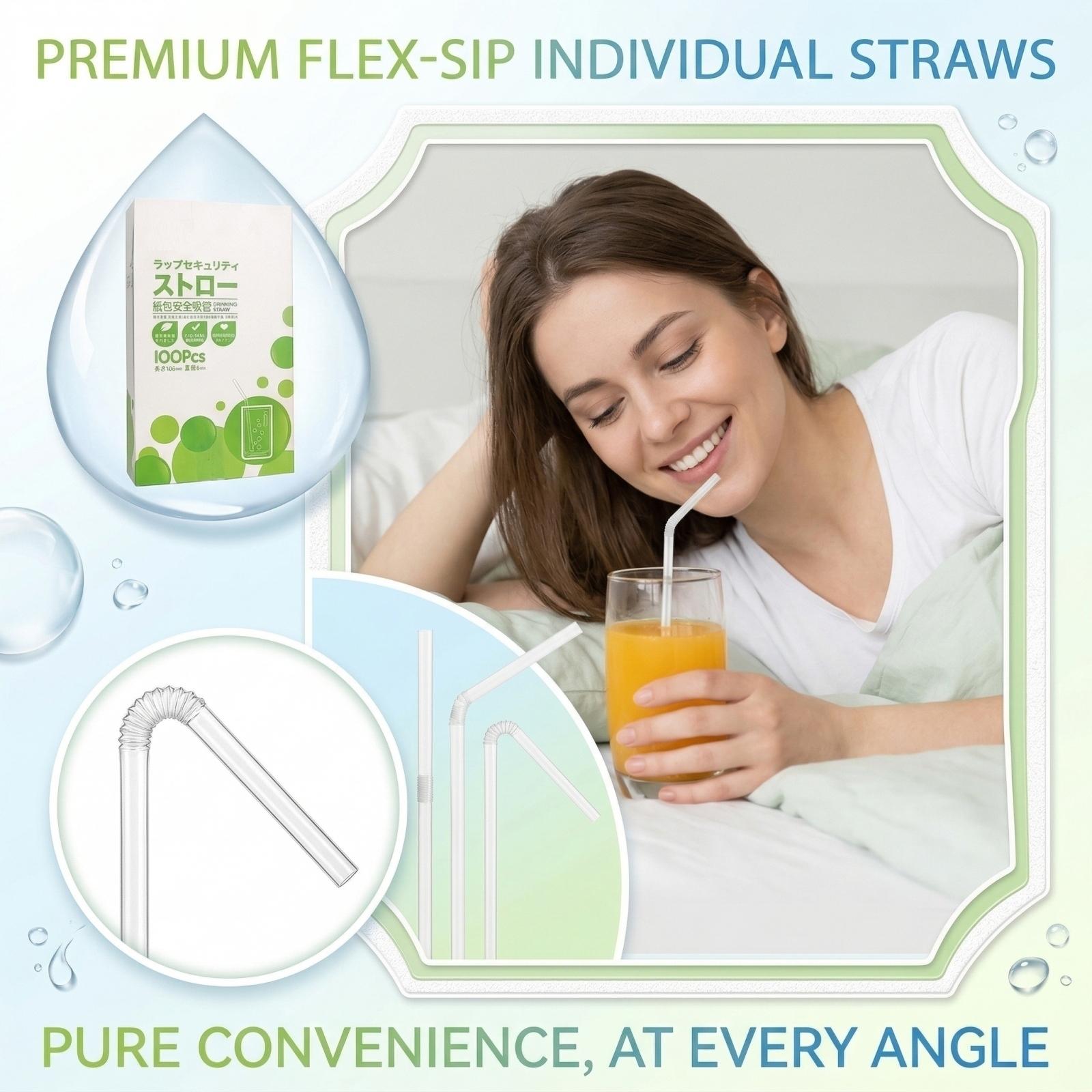 

Disposable Flexible Plastic Straws Individually Wrapped 100 PCS Box one size
