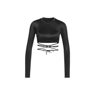 Ivp Shiny Logo Print Round Neck Pullover Short Slim Fit Raglan Long Sleeve T-Shirt Women Tops Black IL9502