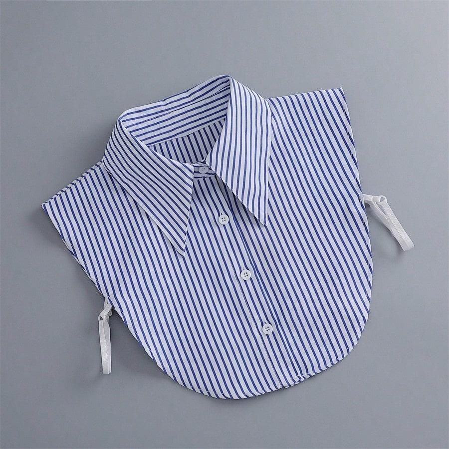Pointed collar striped shirt fake collar, women's versatile decoration collars blue and white stripes sweater collar