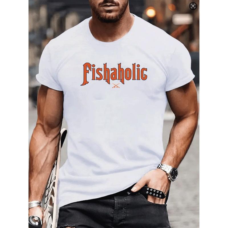 

European sizes Fishaholic Orange Gothic Text with Harfork Print, Versatile Everyday Tops, Round-neck Tops, Short-sleeved Tops 4XL