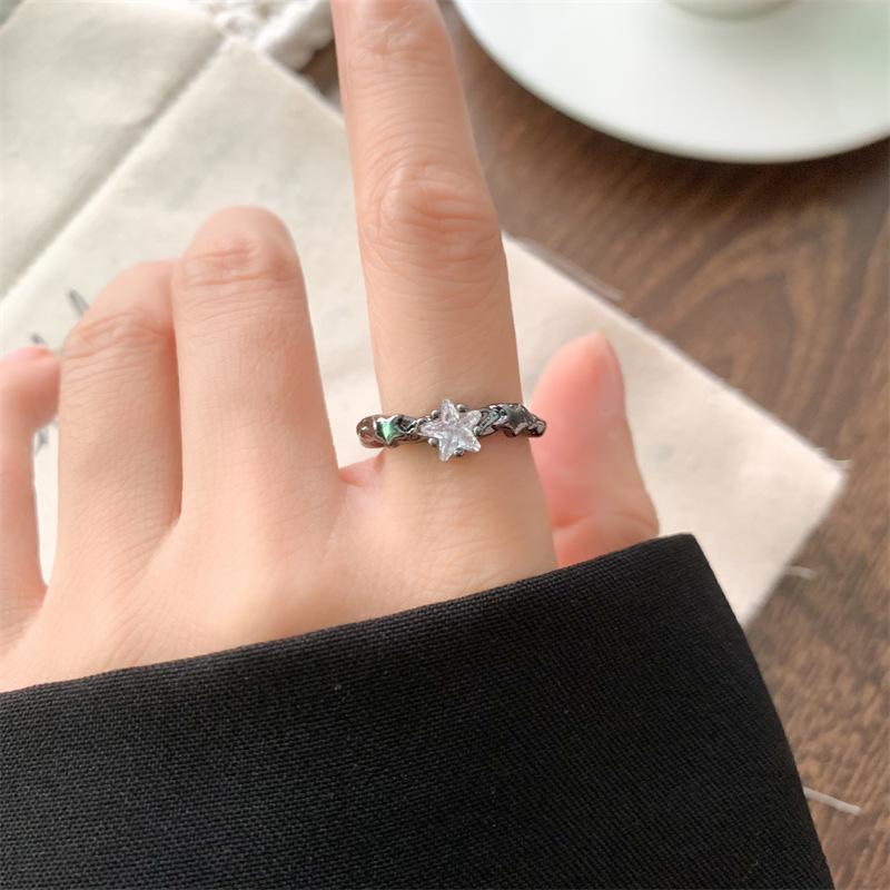 

Women s Non-Fading Gunmetal Black Zircon Star Open Ring Adjustable