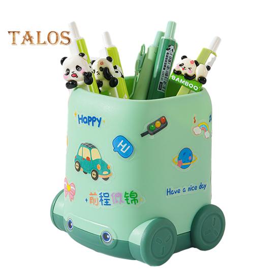 

Настольный держатель для ручек в форме мультяшного автомобиля, многофункциональный настольный органайзер для кистей для макияжа для дома, школы, офиса зелёный