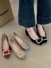 French Square Buckle High Heels Women's Shoes 2025 New Temperament Elegant Celebrity Versatile Thick Heel Commuting Light Mouth Single Shoes