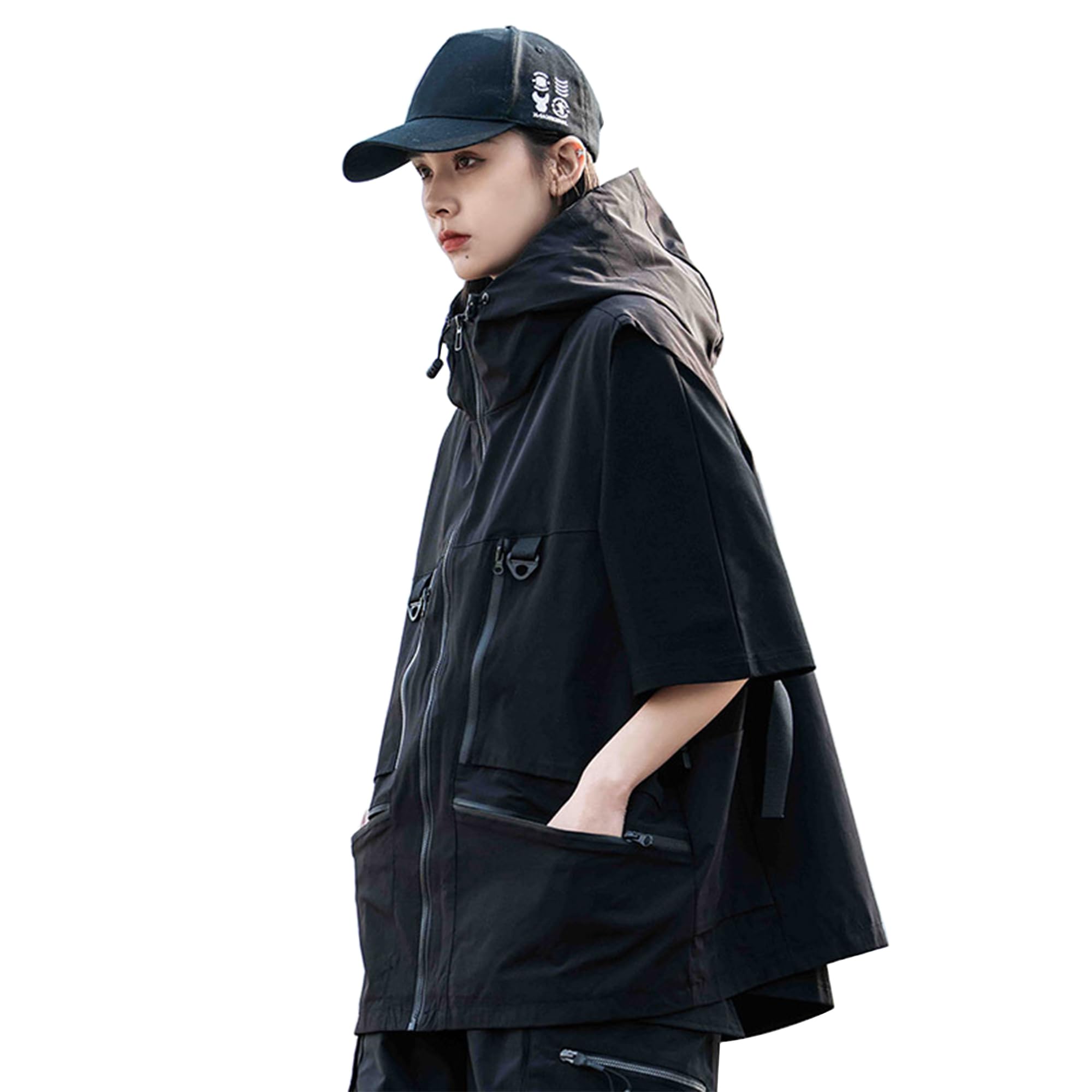 

ZORZIND Уличный черный функциональный ветрозащитный и водонепроницаемый жилет для и стильный жилет и комплект для рыбалки, походов, кемпинга, футболка (Унисекс, Весна/Лето) чёрный