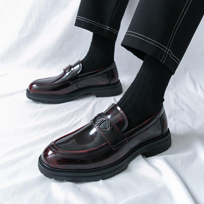 Four Seasons Leather Shoes Men's Loafers Platform Sole Round Head Business Casual Leather Shoes One Pedal Sleeve Men's Shoes British Trendy Shoes