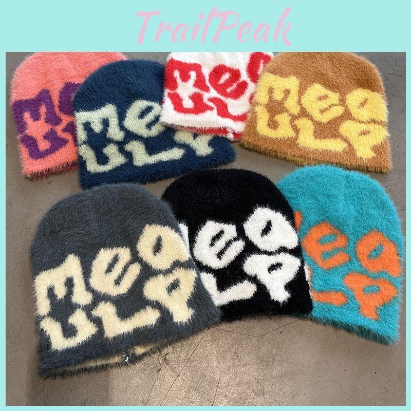 Minimalist Hat Knit Embroidered Letters Meaulp Winter Warmth Earmuff Protection