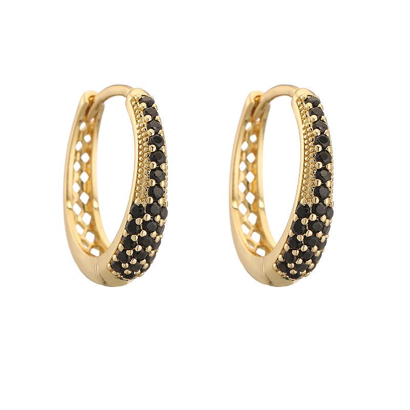 Luxury Copper Inlaid With Colored Diamonds Oval Ear Buckle Earrings Niche Design Hollow U-Shaped Earrings Ear Jewelry Direct Sales