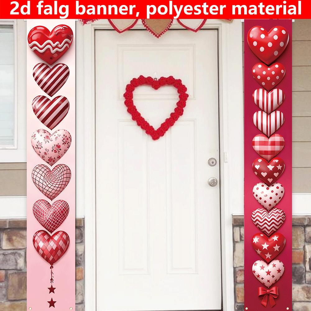 Valentine's Day Porch Sign Heart 1 Pair Polyester 30x180cm Indoor Outdoor Decor