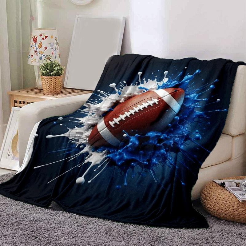 1pc Football Printing Lightweight Flannel Blanket, Comfortable and Warm Blanket, for Camping Sofa Bed and Couch Office, in All Seasons