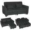2 Seater Sofa Bed, 4-in-1 L-Shaped Convertible Pull-Out Sleeper Sofa with Adjustable Backrest and Side Pockets, Black