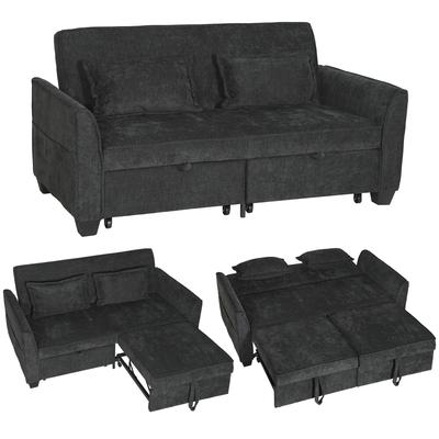 2 Seater Sofa Bed, 4-in-1 L-Shaped Convertible Pull-Out Sleeper Sofa with Adjustable Backrest and Side Pockets, Black