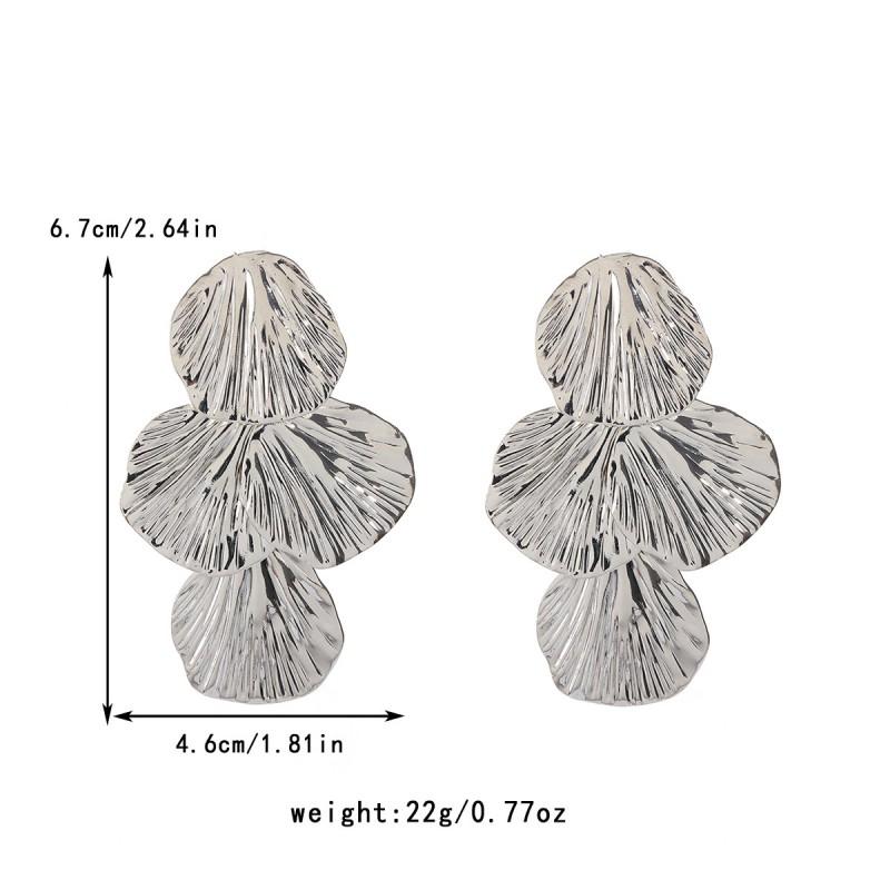 Layered Leaf Earrings With Textured Finish Zinc Alloy Gold Tone Fashion Jewelry Women