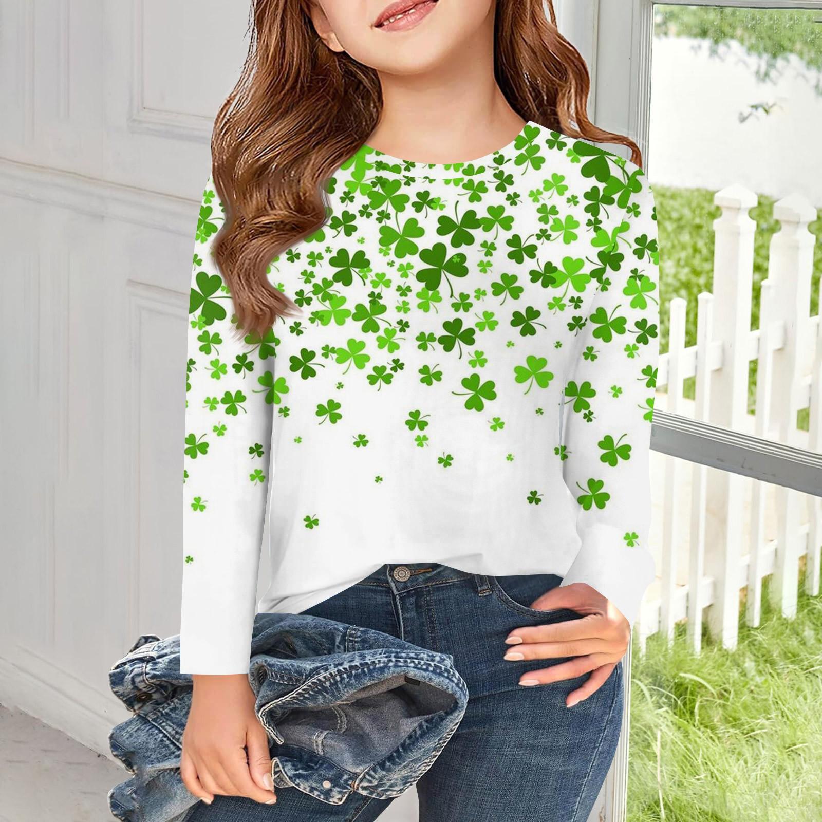 

Футболки с длинным рукавом для девочек, детские осенние топы с круглым вырезом и принтом, базовые футболки для детей 5–14 лет 160 белый