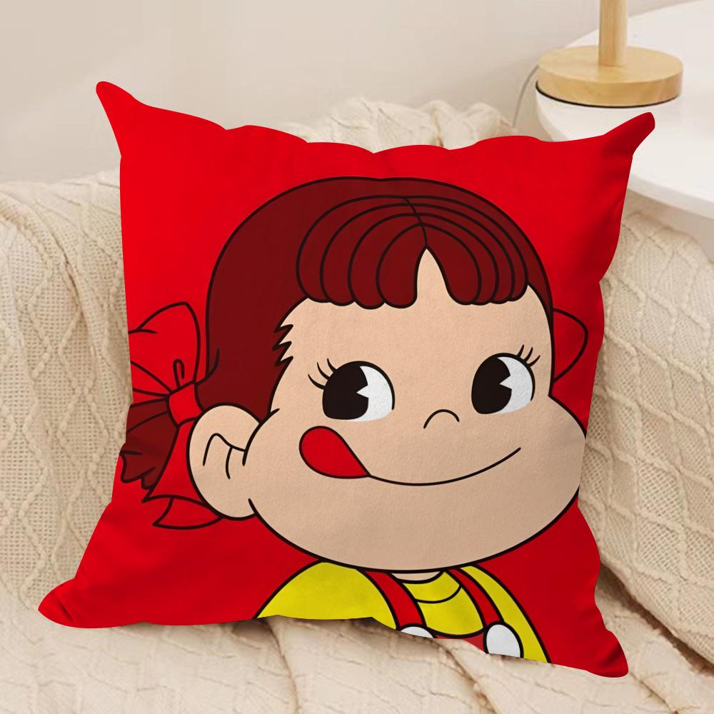 PPeko LollipopA Happy Girl Cushion Cover Short plush Doublesided Print Square Throw Pillow Covers Sofa Home Cushion Decor